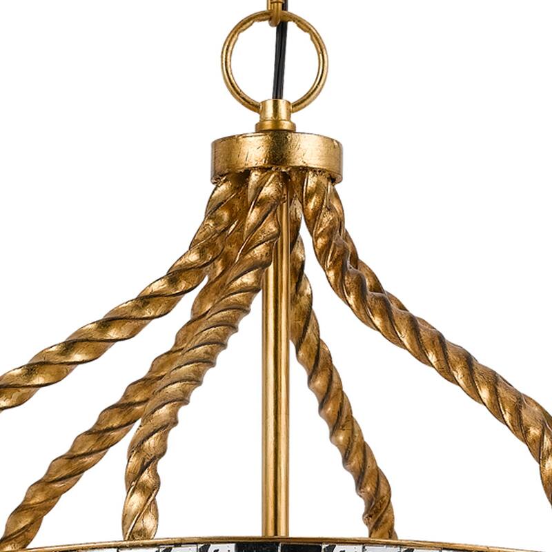 40 X 6 Watt Twisted Metal Frame Pendant with Mirror Accent, Gold