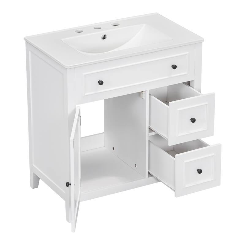 30" Bathroom Vanity with Sink Top, Bathroom Vanity Cabinet with Door and Two Drawers, Solid Wood Frame, One Package