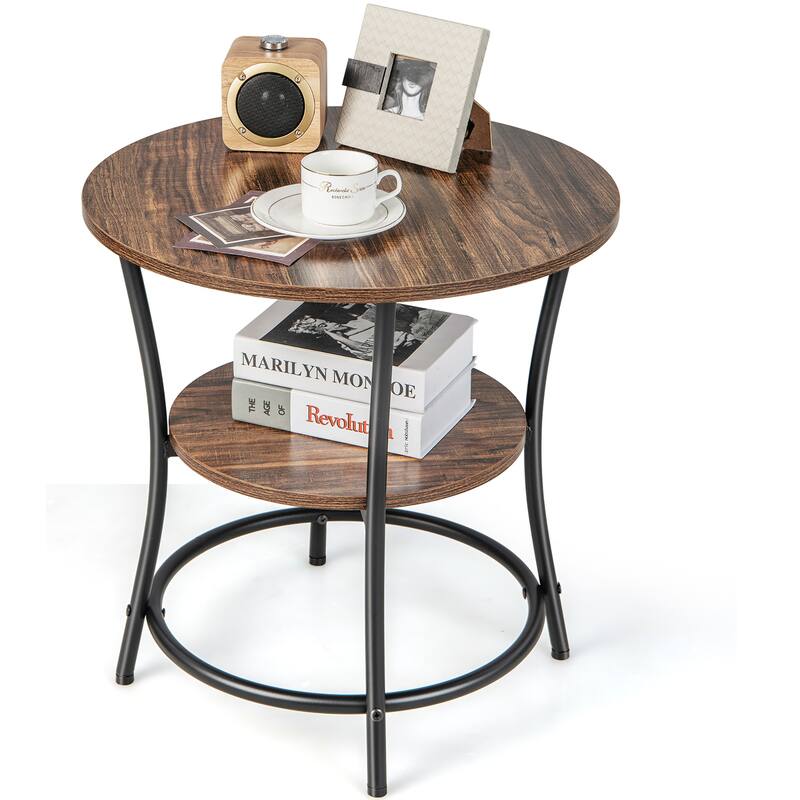 Costway 2 PCS 2-Tier Sofa Side End Table Round Nightstand with Sturdy - See Details