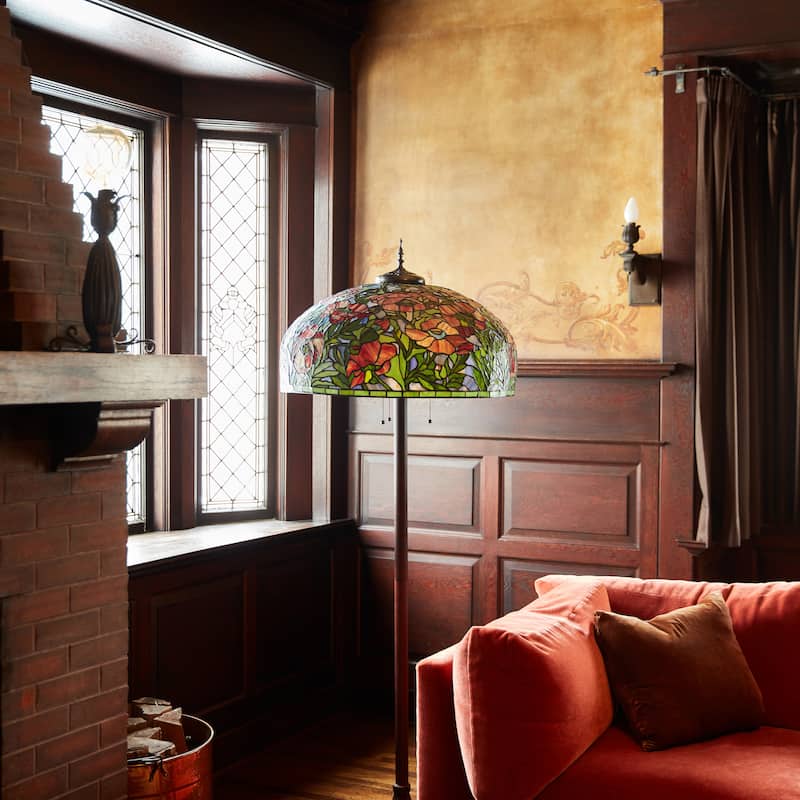 Adele River of Goods Tiffany-Style Poppies Stained Glass 69-Inch Floor Lamp - 25.75" x 25.75" x 69"