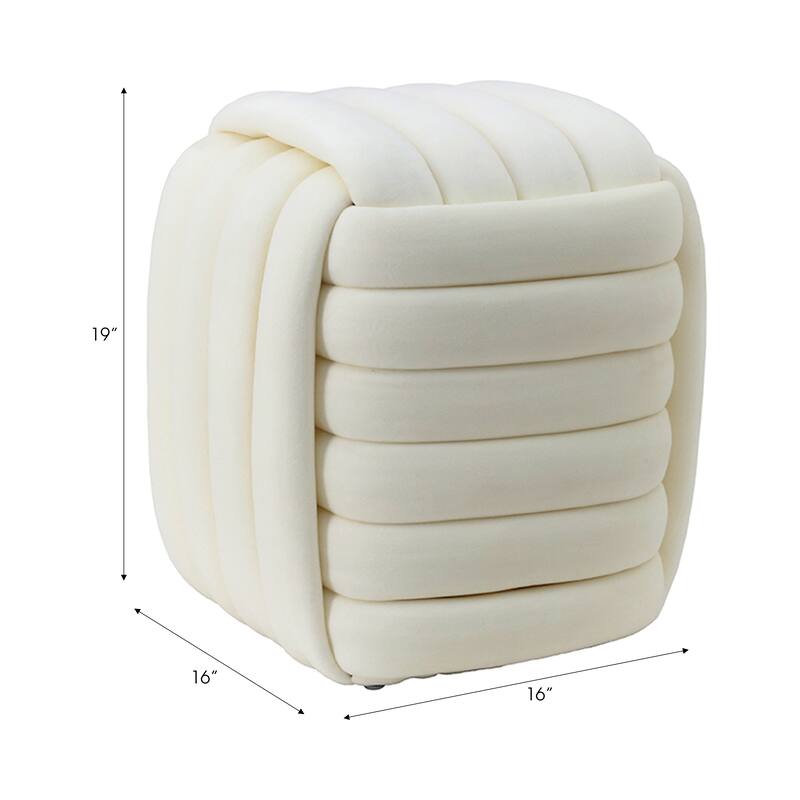 Modern Velvet Cube Knot Accent Stool with Layered Cushion Design