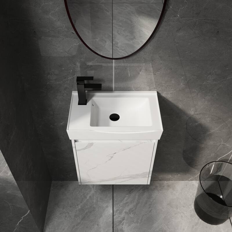 20" Wall-Mounted Bathroom Vanity with Ceramic Sink, Storage Cabinet with Door, Engineered Wood Base