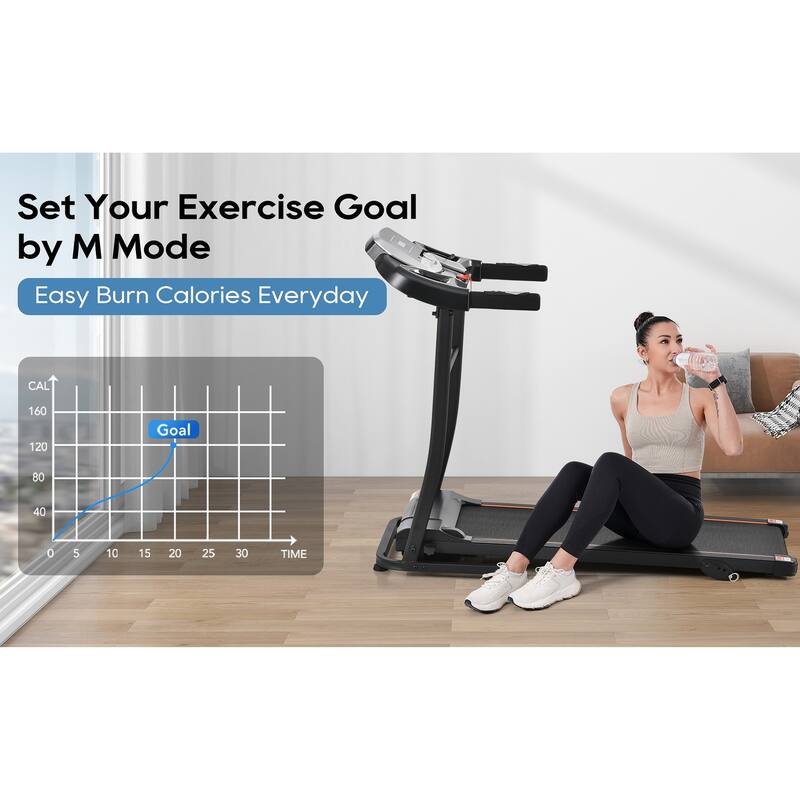 2.5 HP Quiet Brushless Motor Treadmill Folding Incline Treadmill with 12 Programs, Home Portable Walking Machine wSliding Wheel