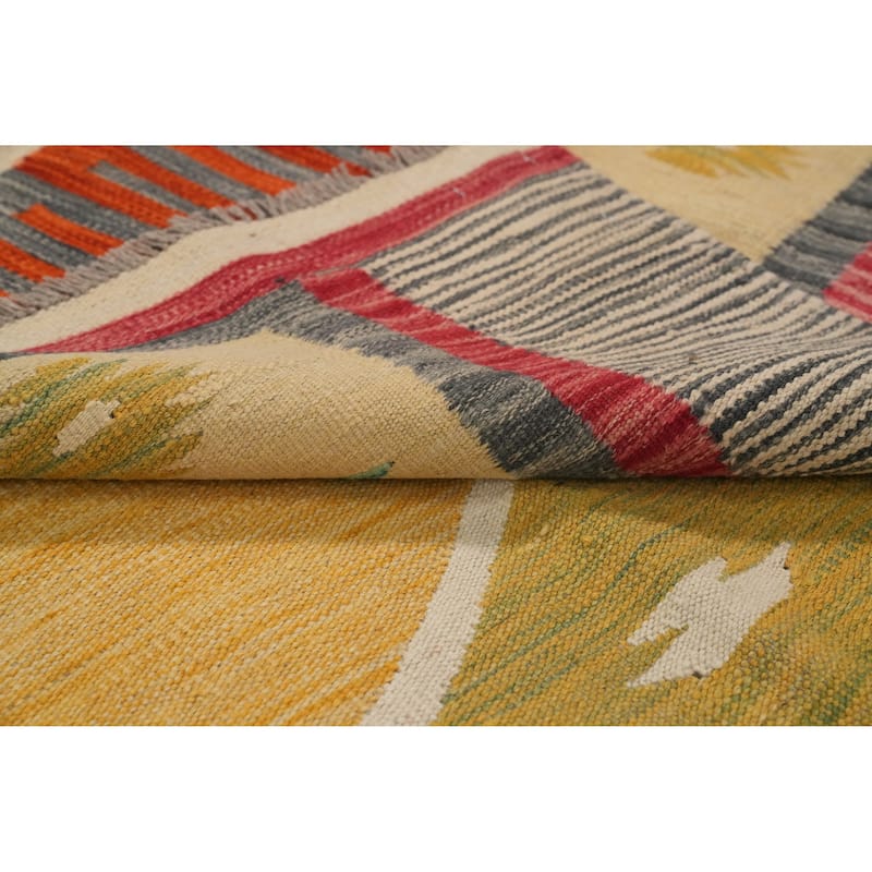 Hand Woven Oriental 100% Wool Carpet Southwestern Tribal Multi-Colored Kilim Area Rug - 12' 3'' X 8' 10''