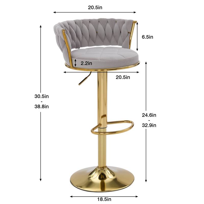 Javlergo Bar Stools Set of 4, Velvet Swivel Bar Stools, Adjustable Height Barstool with Woven Back & Footrest