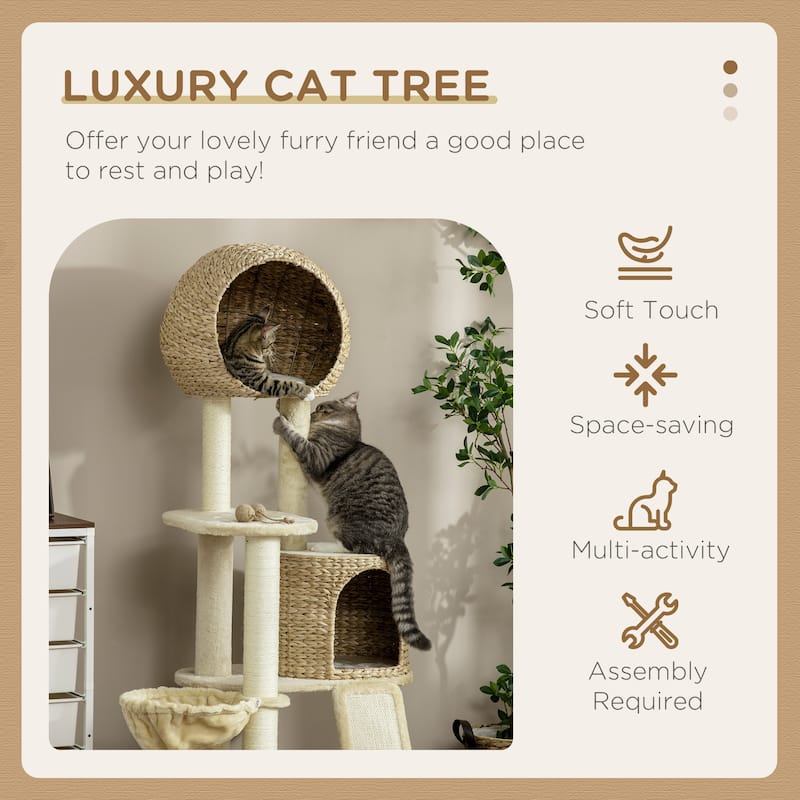 Multi-Level Cat Tree Tower with Condo, Plush Platforms & Sisal Posts - 23.5" L × 23.5" W × 59" H