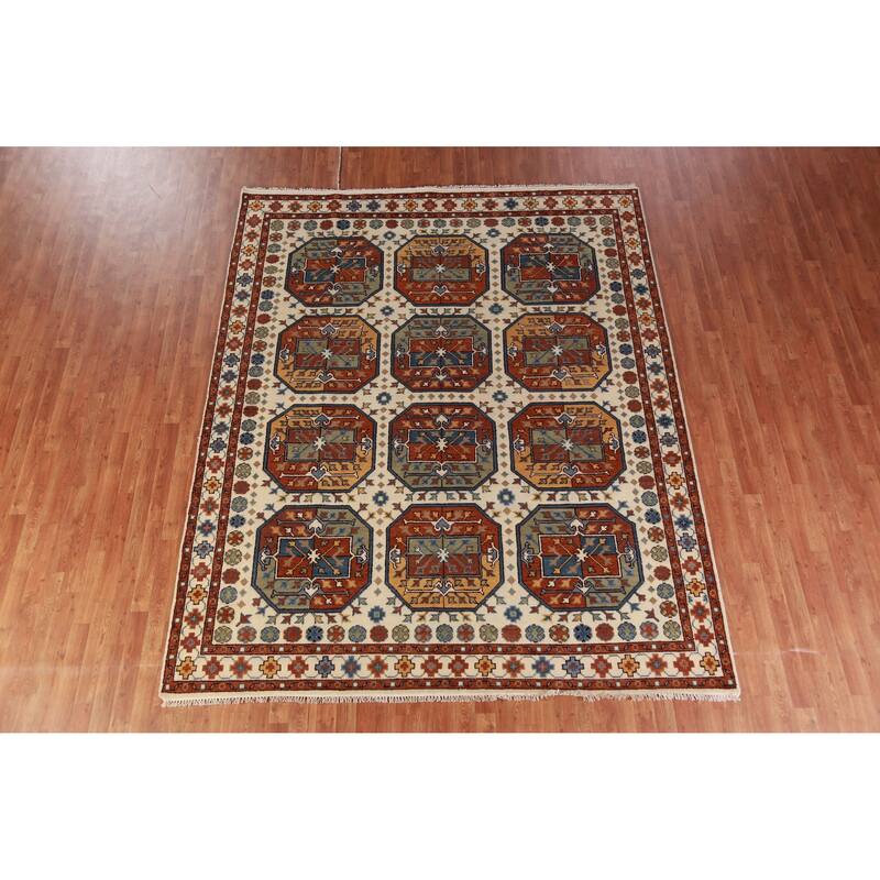 Hand Knotted Oriental 100% Wool Carpet Traditional Geometric Beige & Ivories Heriz (serapi) Area Rug - 10' 0'' X 8' 2''