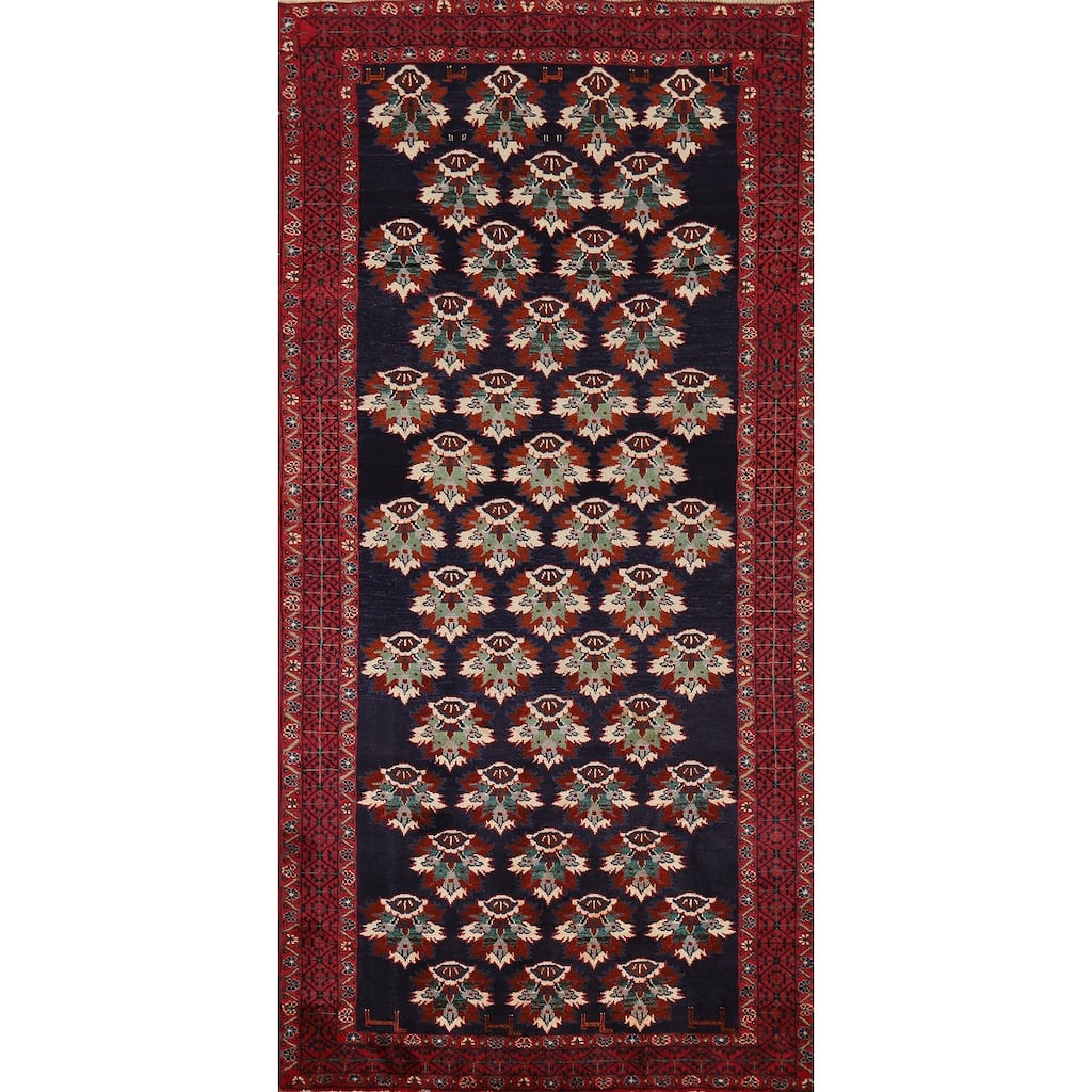 Navy Blue Balouch Persian Runner Rug Hand-Knotted Wool Carpet - 3'9" x 9'0"
