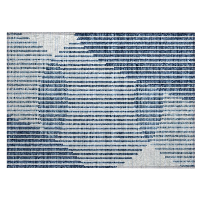 Machine Washable Indoor/ Outdoor Abstract Stripe Chantille Rug