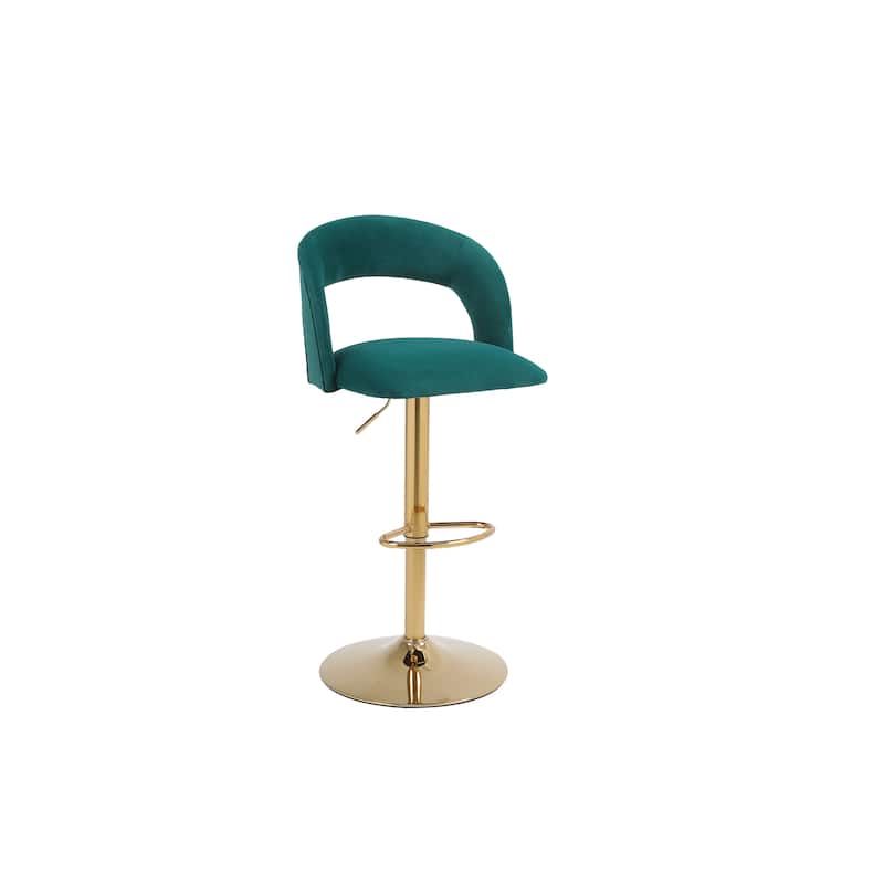 Barstools, Swivel Velvet Bar Stool Counter Height Bar Chairs Adjustable Tufted Stool with Back& Footrest (Emerald, Set of 2)