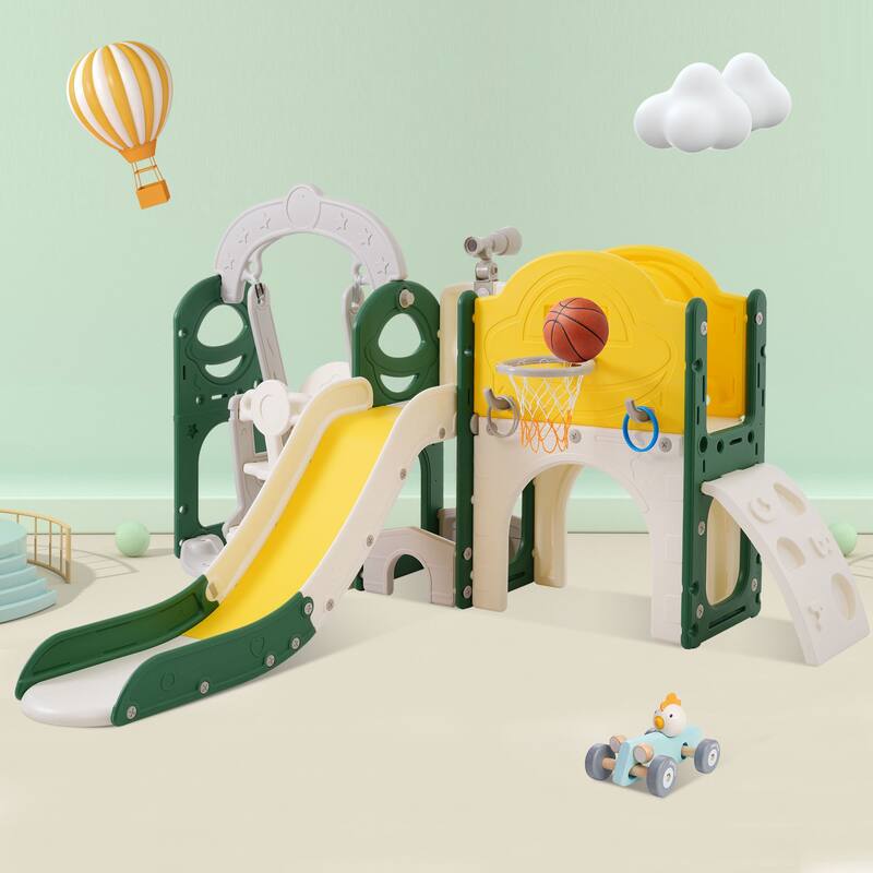 Toddler Slide and Swing Set 8 in 1 with Basketball Hoop