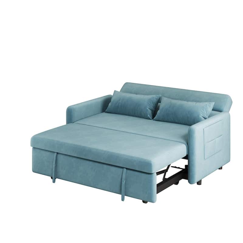 Sofa Pull Out Bed Included 2 Pillows Velvet Sofa for Small Spaces Teal