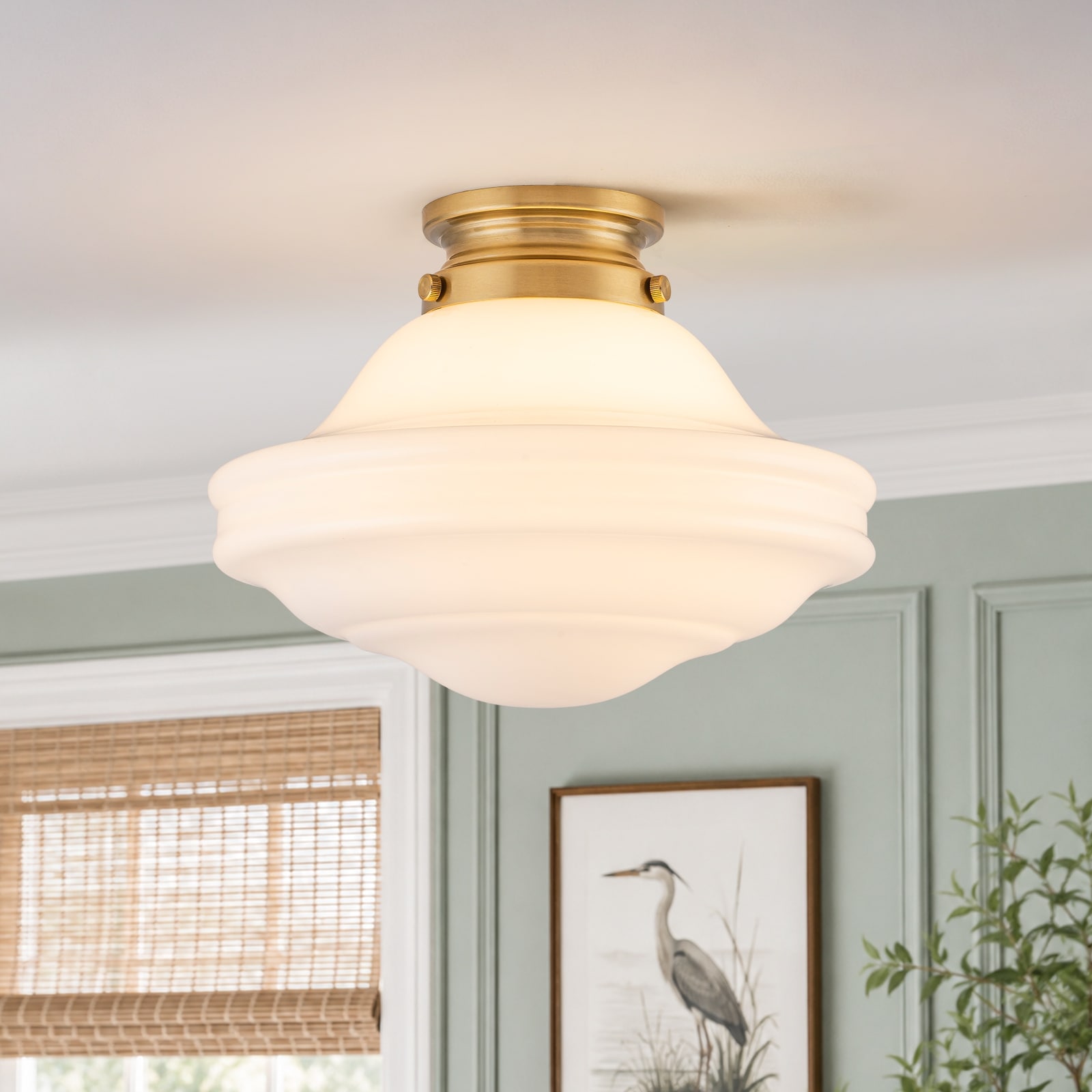 Schoolhouse Mushroom White Glass Flush Mount Ceiling Light