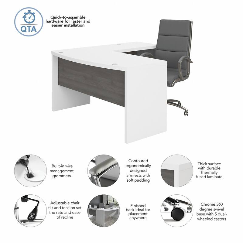 Echo L Shaped Bow Front Desk with Chair by Bush Business Furniture
