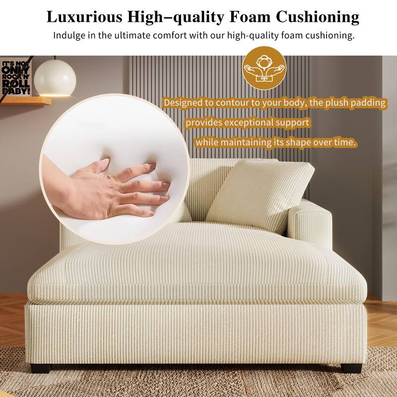 53.5''*70.9'' Oversized Chaise Lounge Chair, Beige Corduroy, Easy Assembly, Durable Frame with Solid Wood Legs
