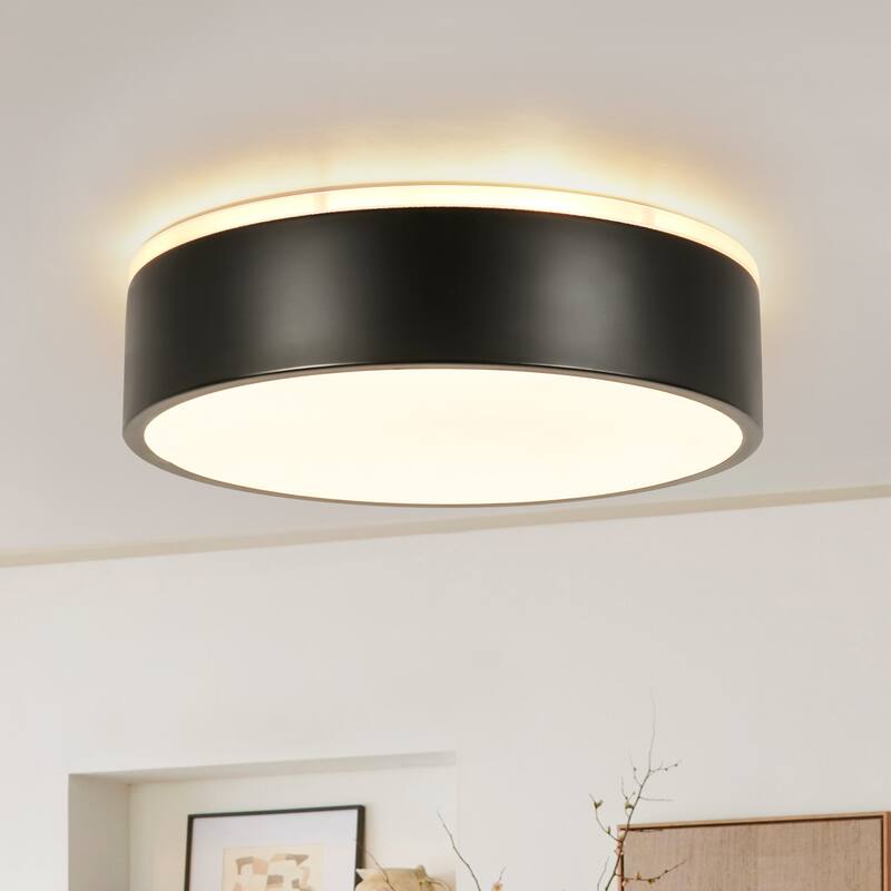 11.81 in. Modern Drum Metal Integrated LED Flush Mount Ceiling Light