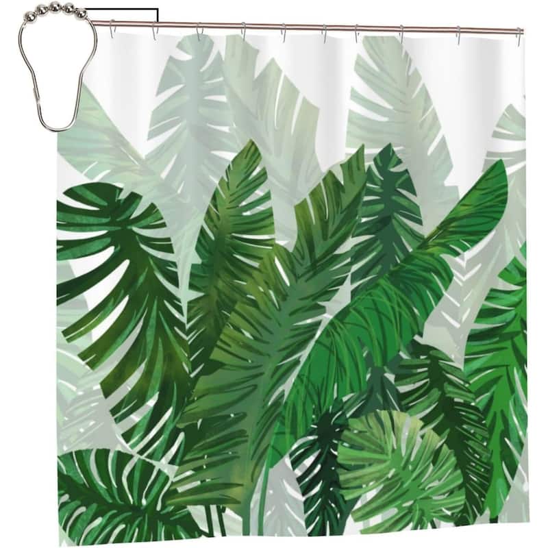 Green Plant Shower Curtain, Waterproof Washable Fabric 72 x 72 Inches
