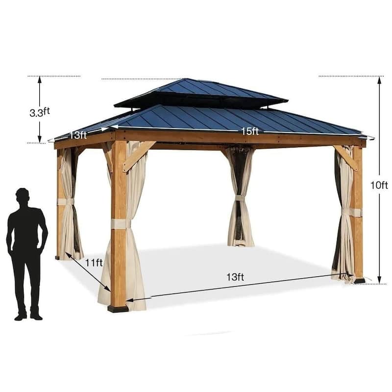 Hardtop Wood Gazebo for Patio, Outdoor Cedar/Spruce Pergola with Metal or Asphalt Roof, All-Weather Backyard Shelter