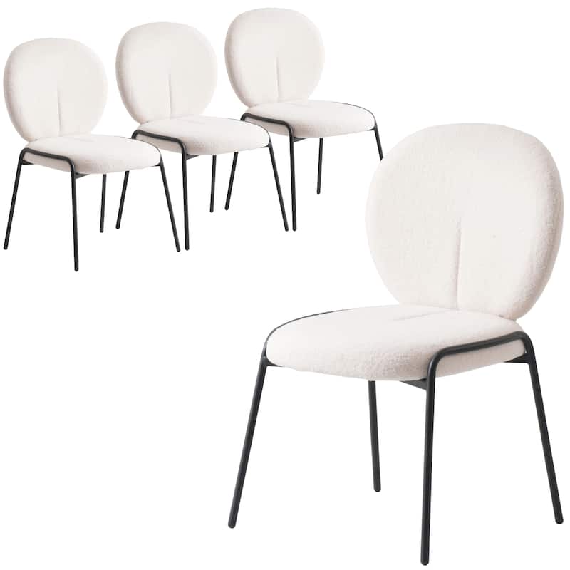 Celestial Modern Boucle Dining Chairs - Upholstered Accent Side Chairs with Black Powder-Coated Iron Frame Set of 4 - White