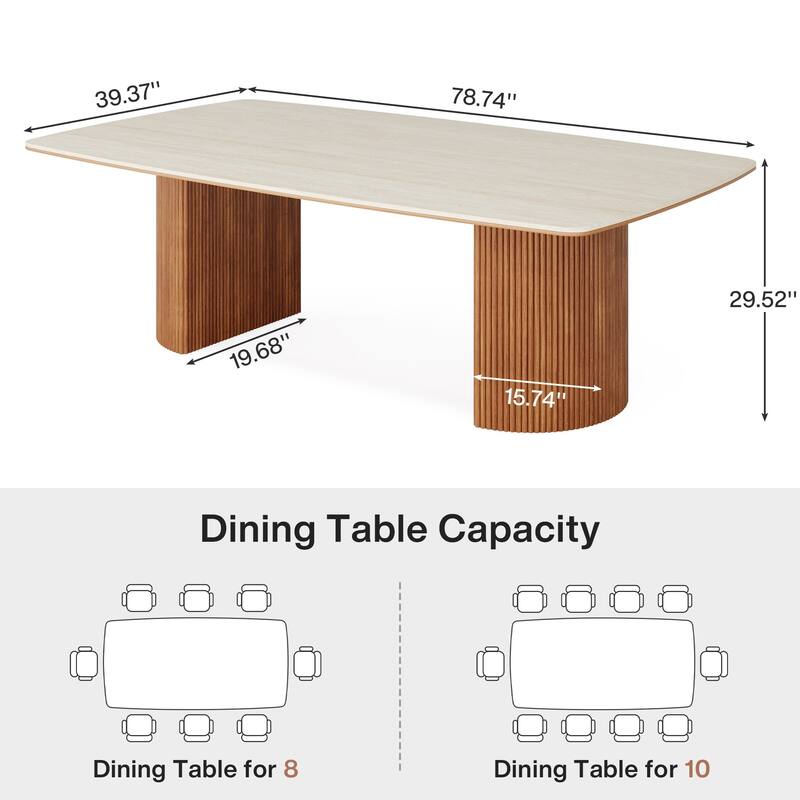 78.74" Travertine Slab Dining Table, Modern Horse Belly Dining Table
