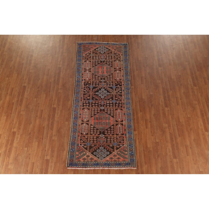 Brown Bakhtiari Persian Vintage Runner Rug Handmade Wool Carpet - 3'10"x 9'6"