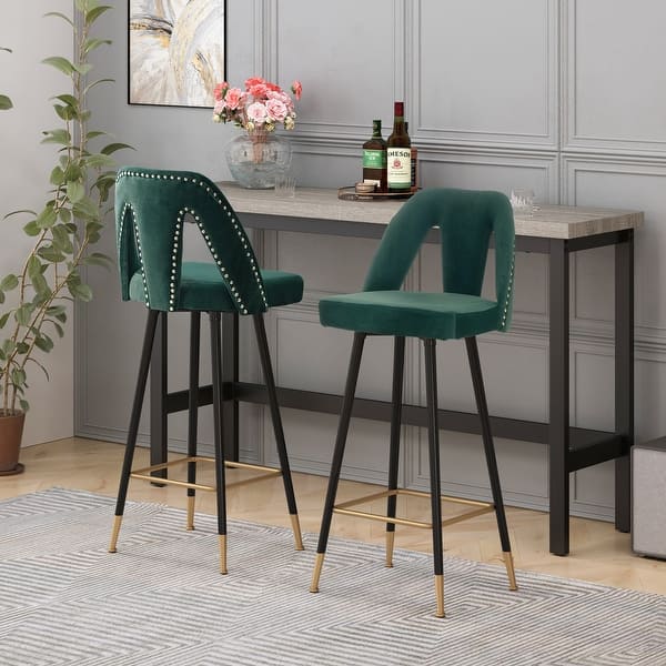 slide 2 of 47, Modern Set of 2 Barstools with Nailheads
