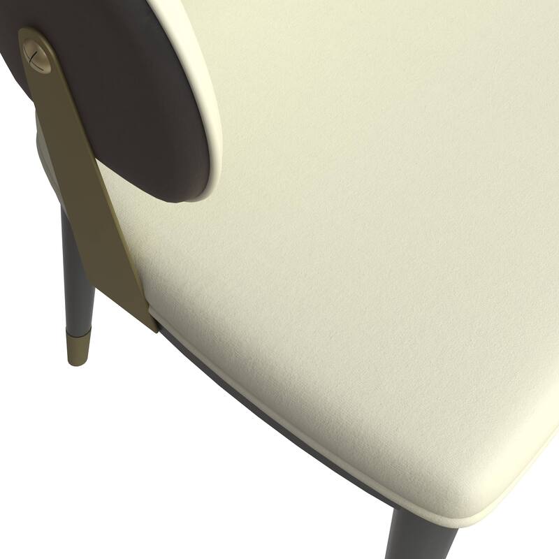 Leather Dining Chair in Iron Set of 2 with Gold Accents Design Modern Ergonomic Side Arm Chair