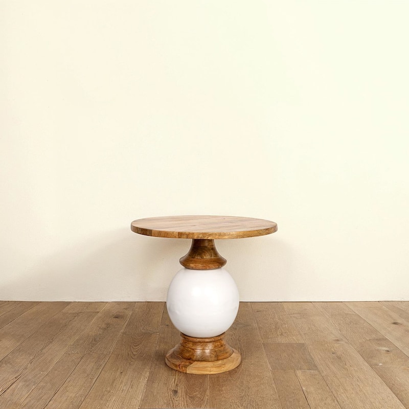 Round Mango Wood and Metal Pedestal Table,