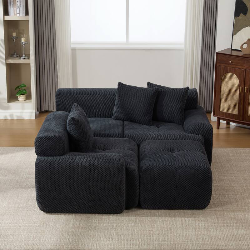 104"W Modern Upholstered Sectional Sofa with 3 Pillows and Ottoman