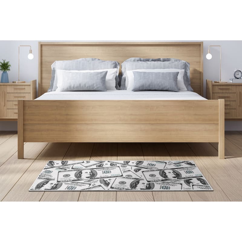 Well Woven Money Dollar Stacked Modern Machine Washable Area Rug