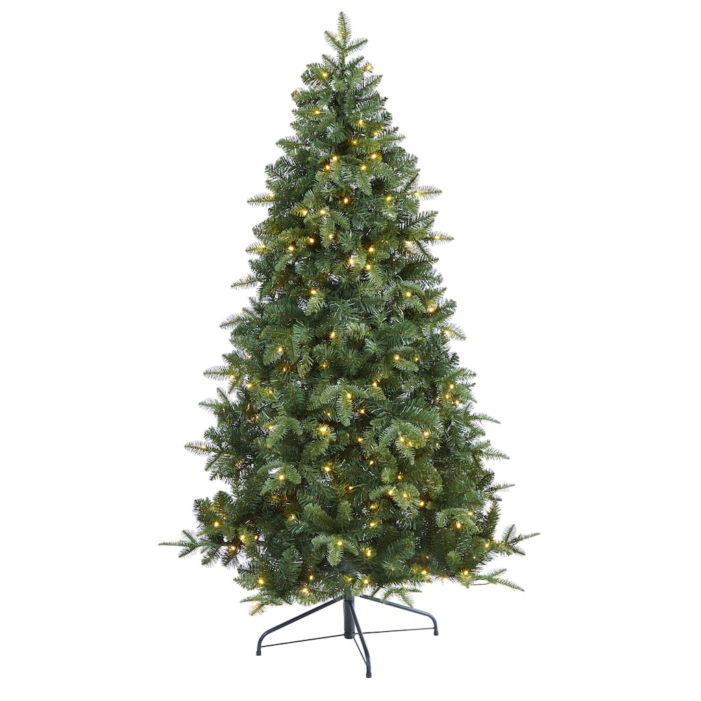 6’ Pre-Lit Grand Teton Flat Back Artificial Christmas Wall Tree, Warm Clear LED Lights - 6.5 Foot