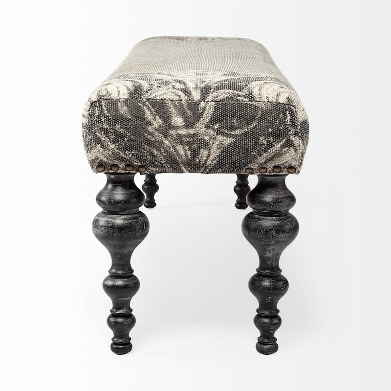 Alhambra Gray Fabric With Black Solid Wood Frame Accent Bench - 55"W x 14"D x 18"H