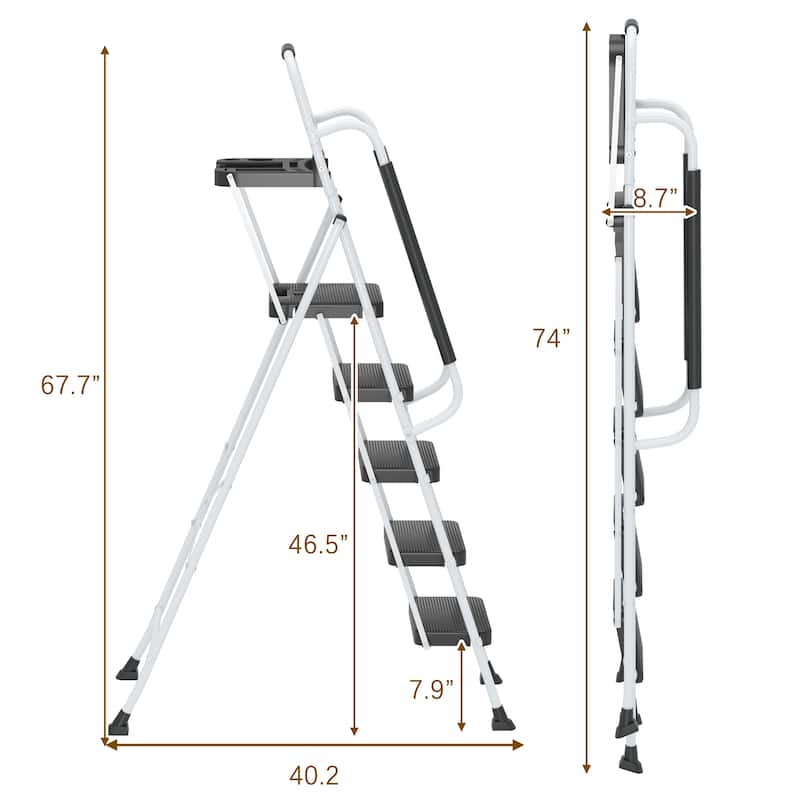 5-Step Folding Ladder with Handrails & Tool Platform