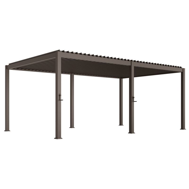 BONOSUKI Outdoor Aluminized Steel Louvered Pergola with Adjustable Roof, Brown