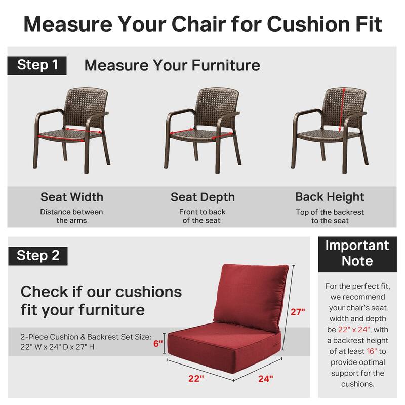 22" W x 24" D x 6" T Outdoor Lounge Chair Replacement Cushion Set Water and Fade Resistant