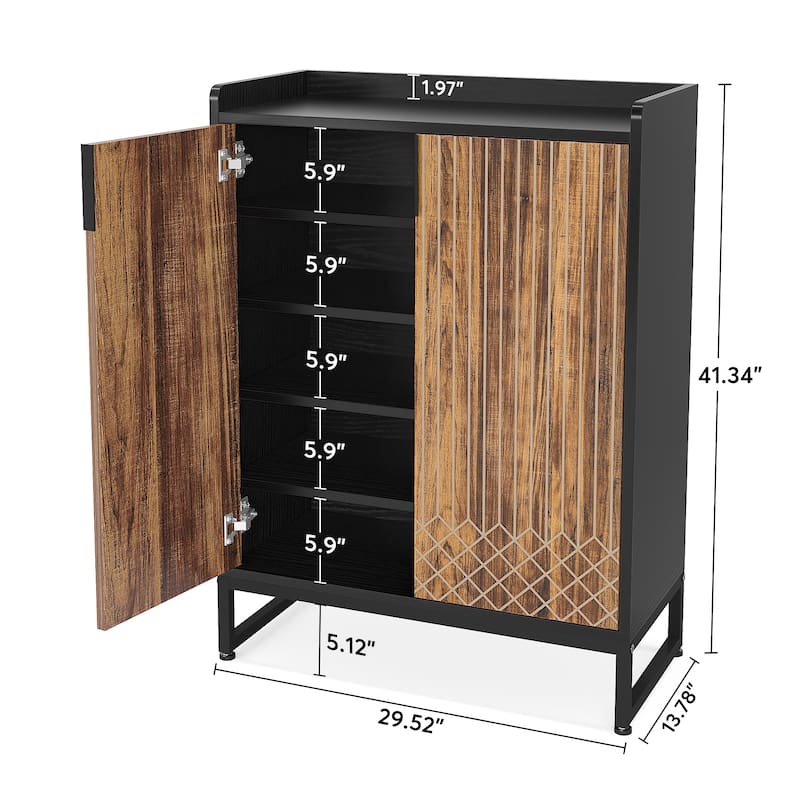 5-Tier Shoe Cabinet with Doors, Wood Shoe Organizer for Entryway