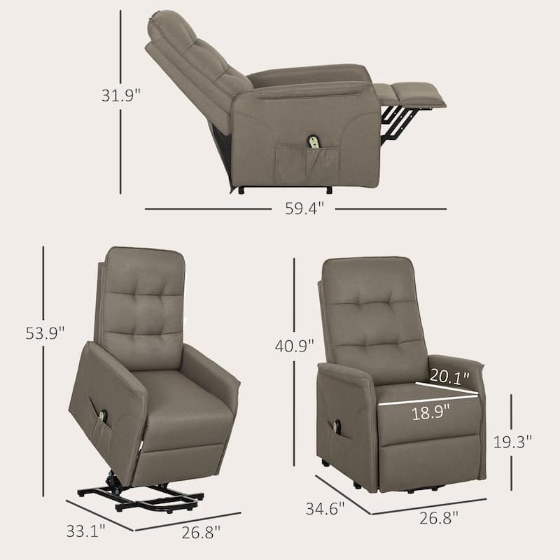 Power Lift Linen Fabric Recliner Chair with Remote Control and Electric Reclining Seat with Footrest