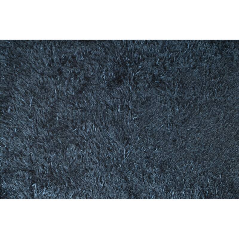 Blue Plush Shaggy Indian Area Rug Hand-Tufted Wool Carpet - 5'0" x 8'0"