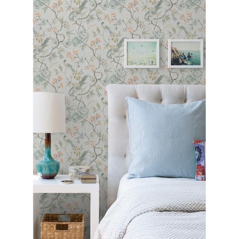 NuWallpaper Waverly Aviary Garden Aqua Peel and Stick Wallpaper - N/A