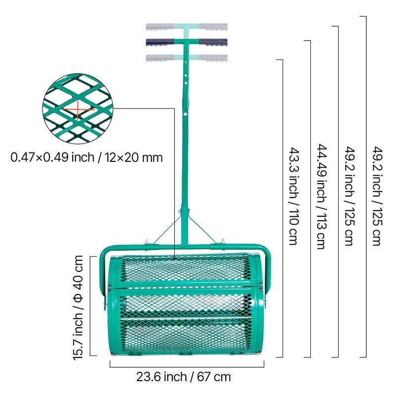 Compost Spreader, 24 in Wide Peat Moss Spreader with Push Tow Handle, 4 Heights Adjustable for Planting Seeding