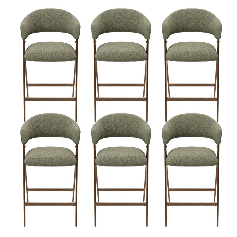 Ergonomic Counter Height Bar Stools with Curved Backrest & Breathable Fabric - Set of 6 - Green