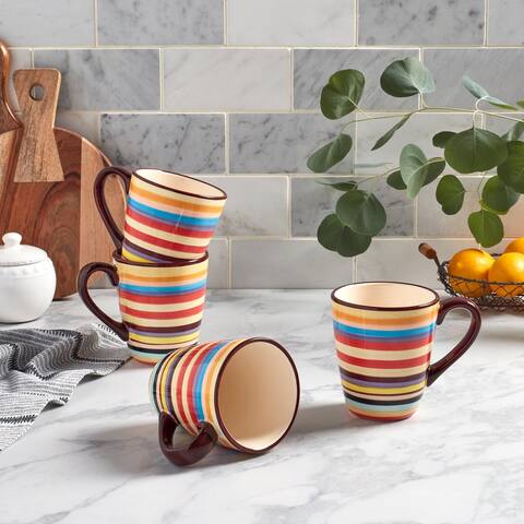 Tabletops Gallery Sedona Stripe 16oz "V" Shaped Mug - Set of 4