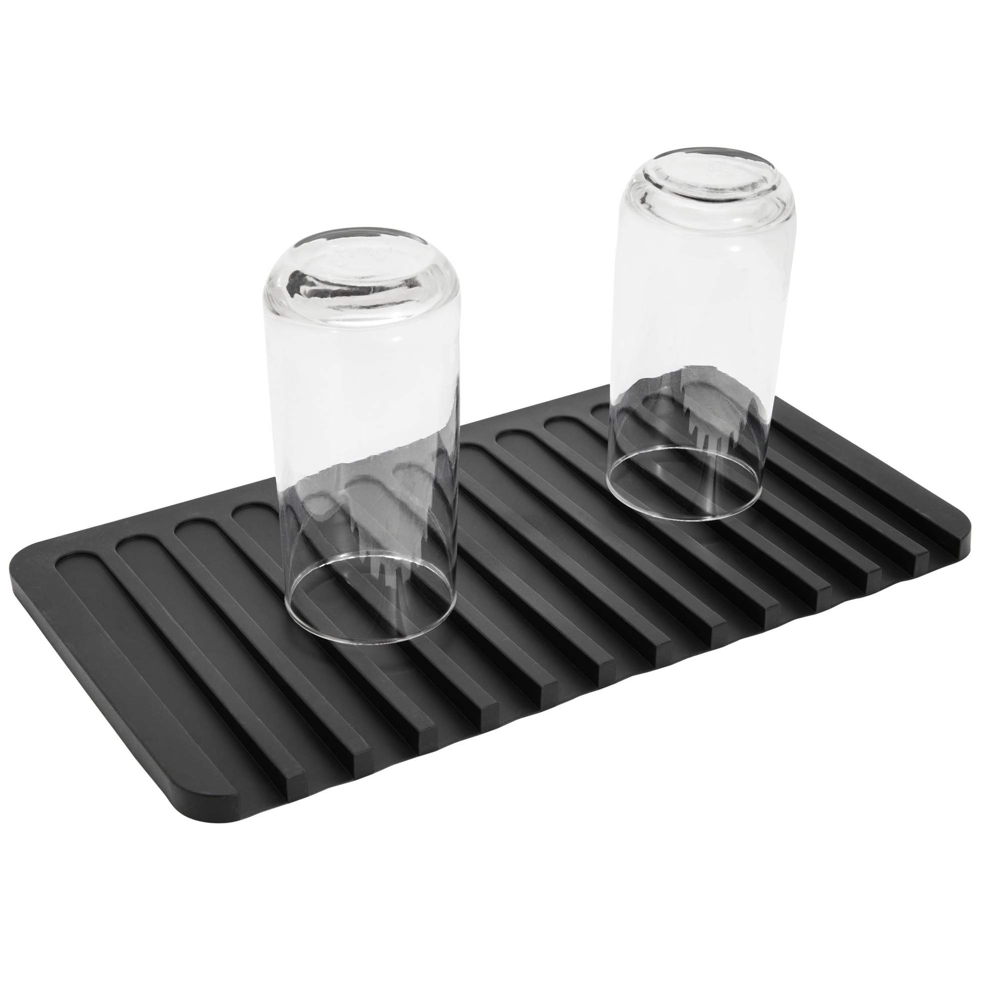 Self Draining Silicone Dish Drying Mat for Kitchen Counter 15x8 Sloped Glassware Tray Black Bed Bath Beyond 38234926