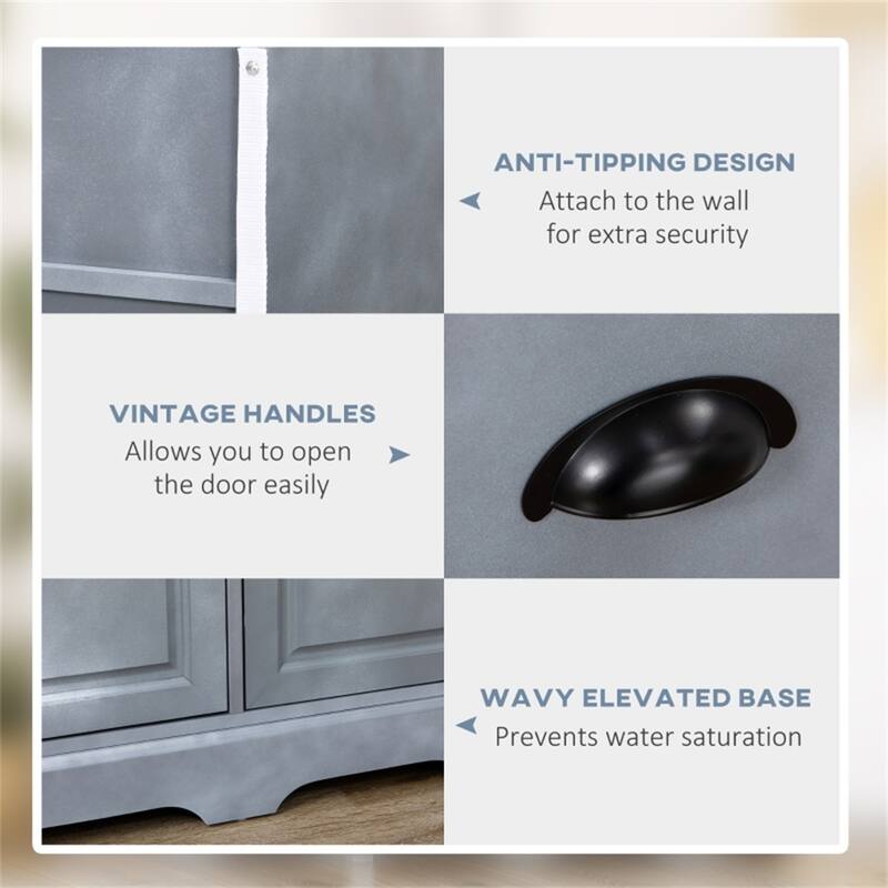 Grey MDF Sideboard Cabinet with Drawers and Adjustable Shelves for Kitchen Dining or Living Room