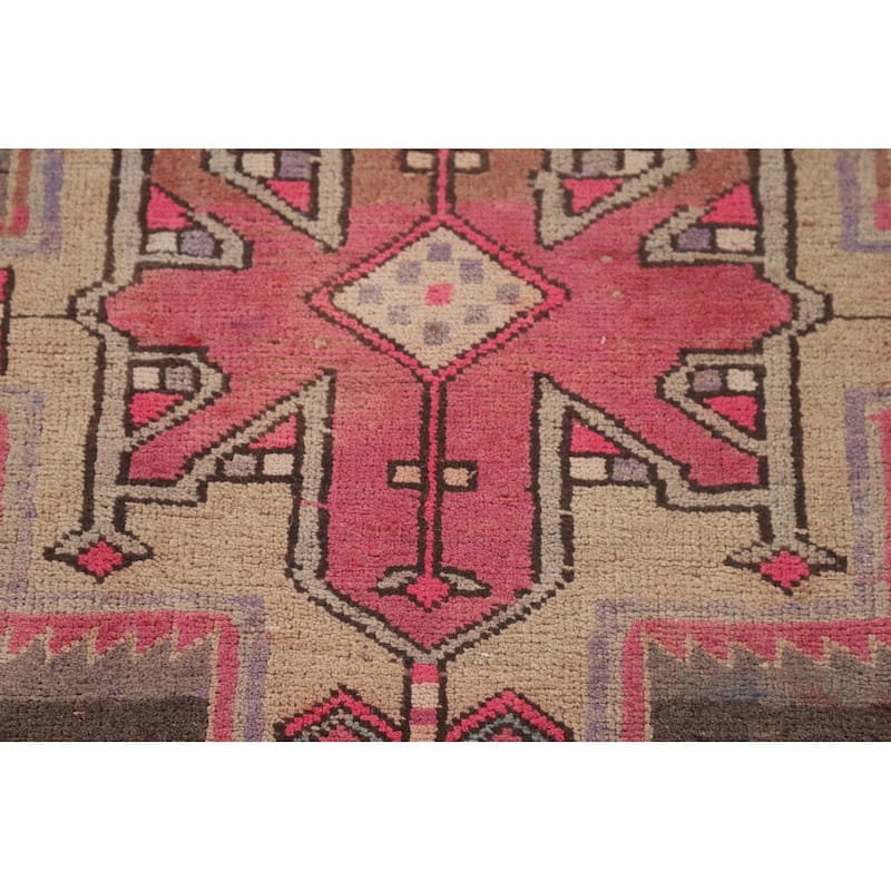 Pink & Brown Meshkin Persian Vintage Runner Rug Handmade Wool Carpet - 4'5"x 10'2"