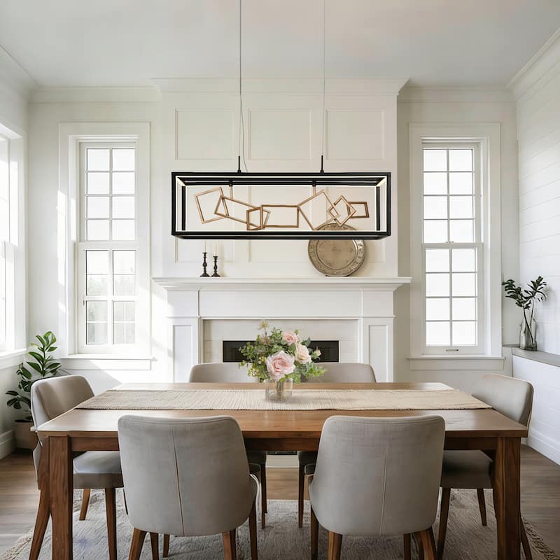 Modern 8-Light LED Black Gold Chandelier Airy Frame Kitchen Island Light - W 27.75" x H 12"