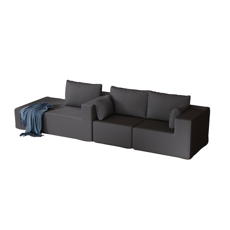 L Shaped Sectional Foam Sofa, Upholstered Corduroy Fabric Sofa, Modular Cloud Couch with Chaise Lounge & Removable Covers