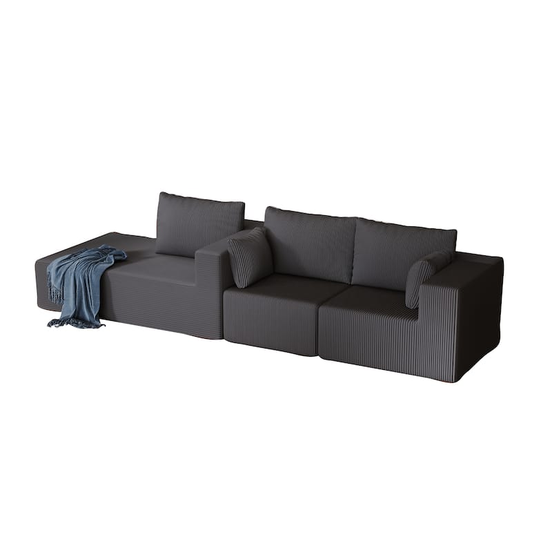 Sectional Foam Couch,L Shape Sofa with Chaise Lounge,Modular Cloud Sofa,Upholstered Corduroy Couch Dark Grey