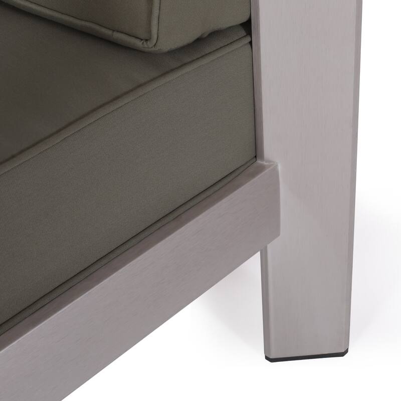 Aviara Outdoor 4-Seater Aluminum Chat Set with Tempered Glass-Topped Coffee Table by Christopher Knight Home