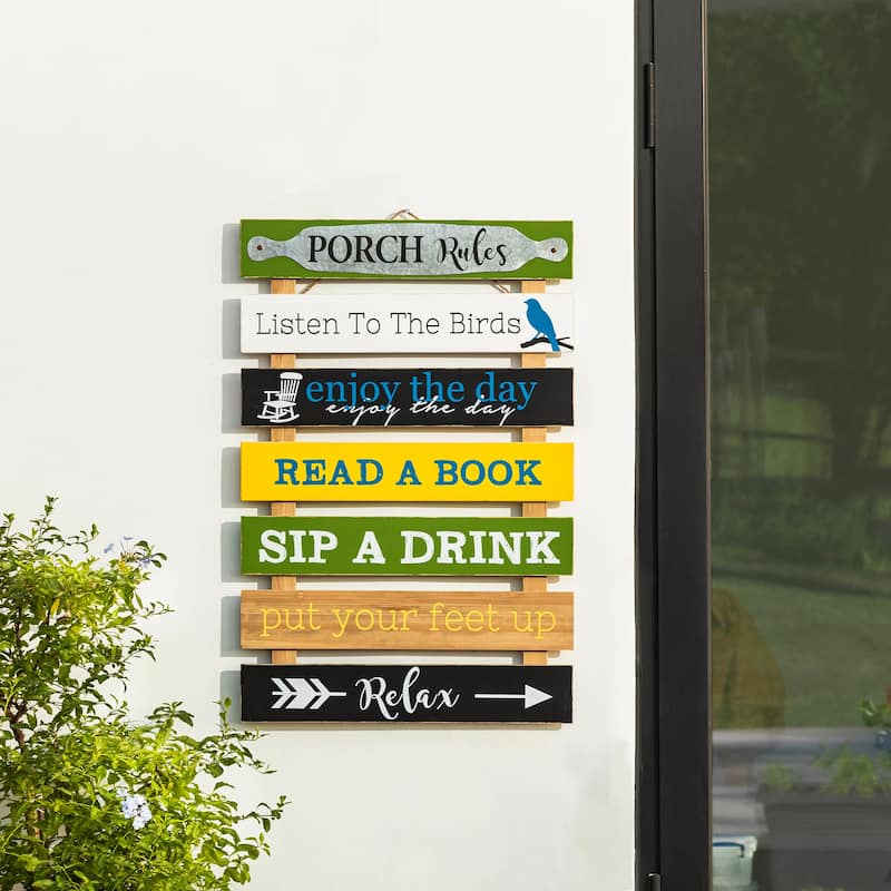 Glitzhome 36"H Oversized Colorful Wooden Slats Porch Spring Rules Sign Wall Decor - Multi-color